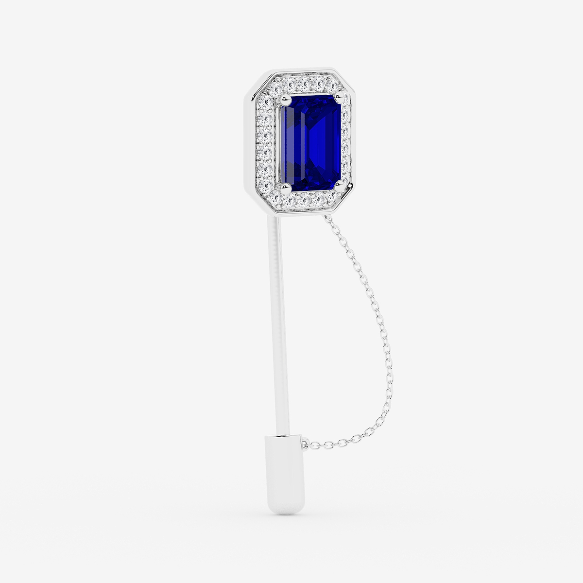 Additional Image 1 for  5 ctw Emerald Cut Sapphire with Round Lab Grown Diamond Halo Lapel Pin